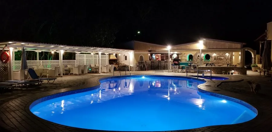 Swimming pool illuminated at night
