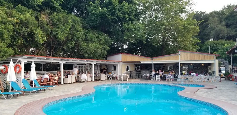 Poolside loungers and umbrellas