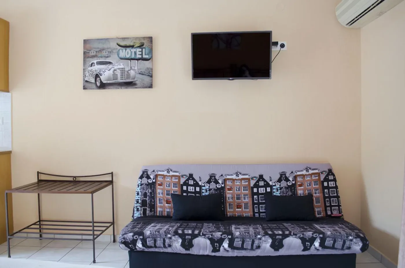 Studio sofa and television